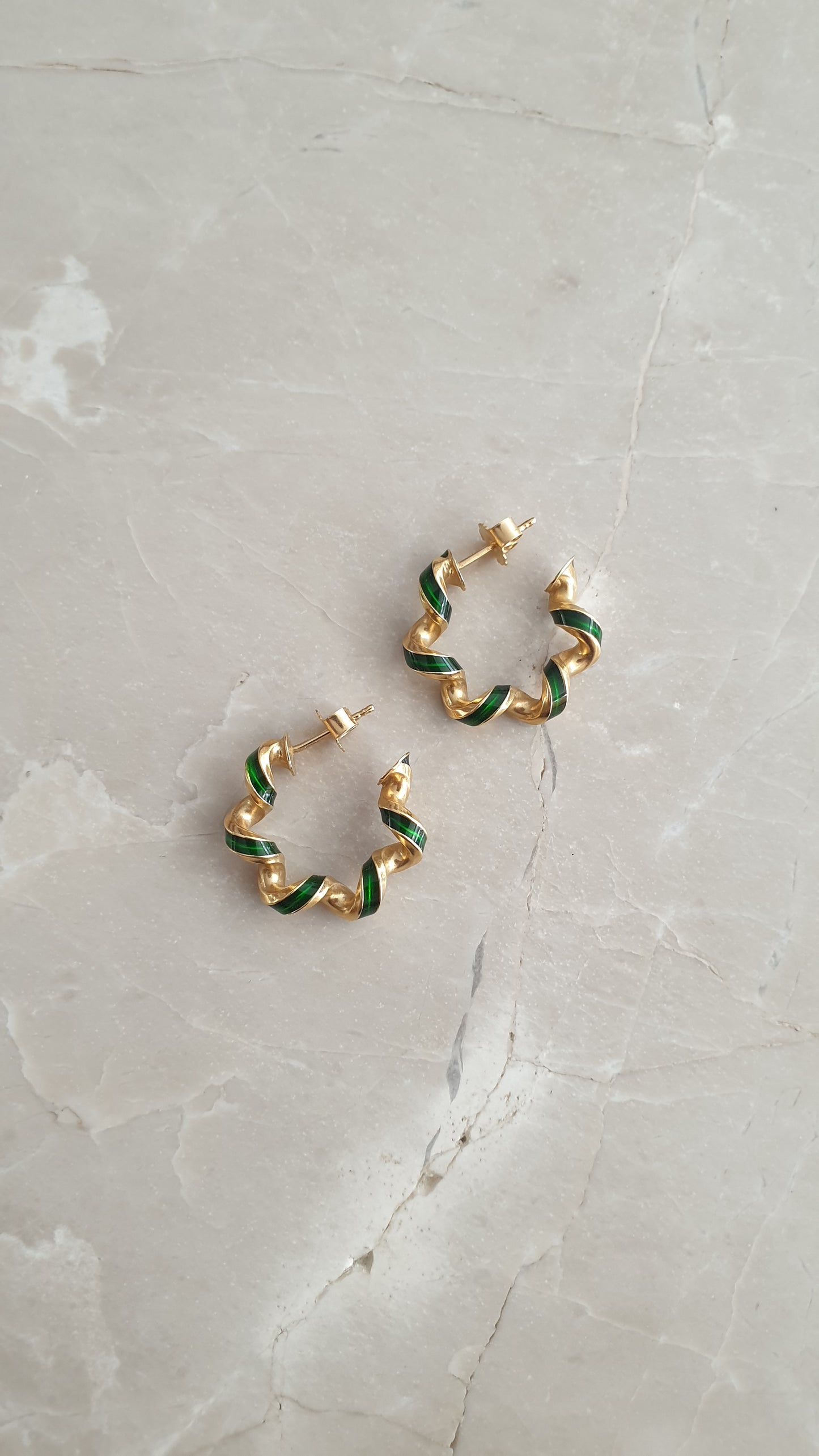 Green enamel earrings